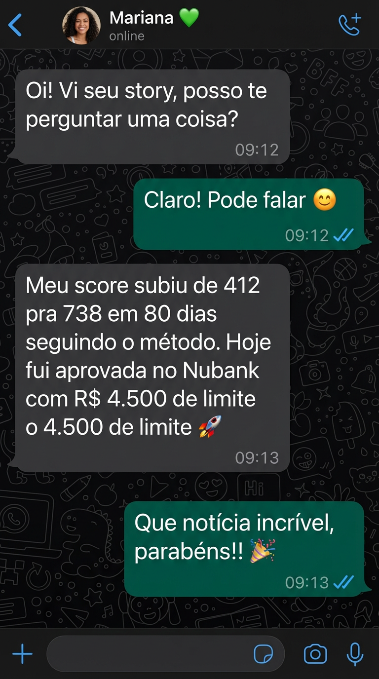 Conversa de aluna comemorando aprovação no Nubank